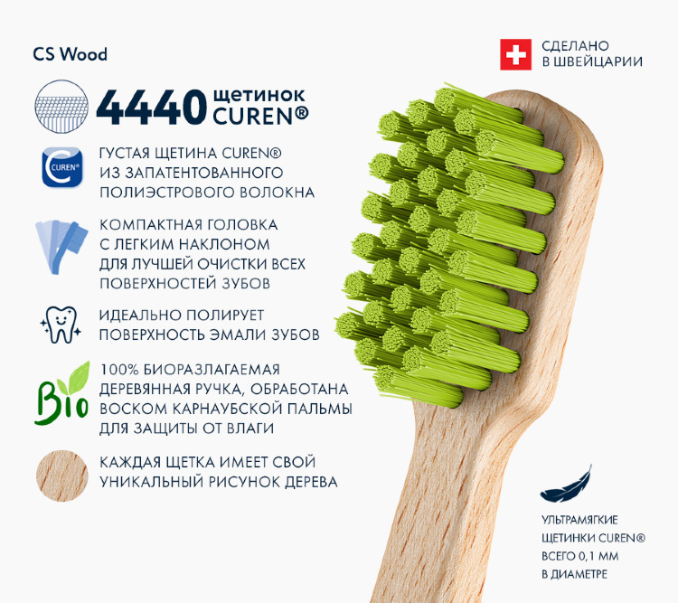 CURAPROX Зубная щетка с деревянной ручкой 1 шт