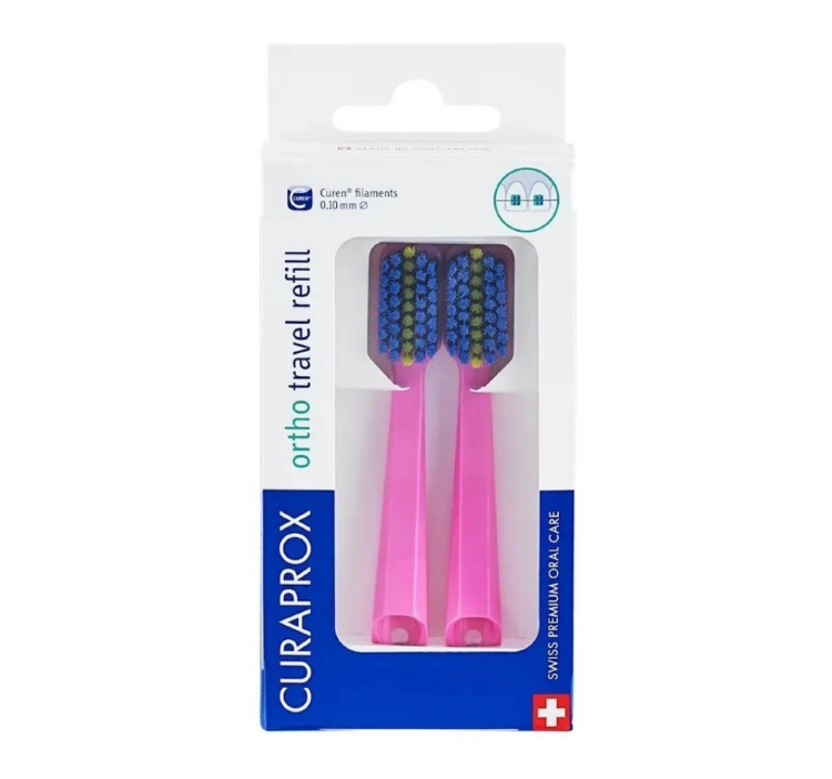 CURAPROX Сменные розовые зубные щетки CS 5460 Ortho Ultra Soft для ортодонтического дорожного набора