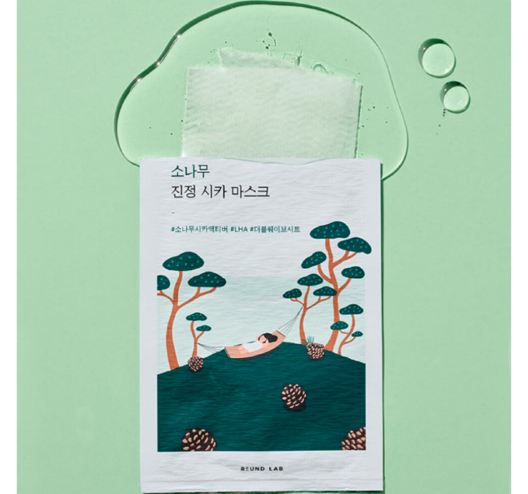 ROUND LAB, Успокаивающая маска с экстрактами сосны и центеллы, 27 мл, Pine Calming Cica Mask Sheet