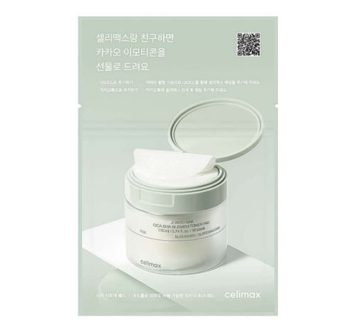 CELIMAX, Успокаивающие тонер-пэды с ВНА-кислотами, 30мл (10шт) JiWoo Gae Cica BHA Blemish TonerPad 