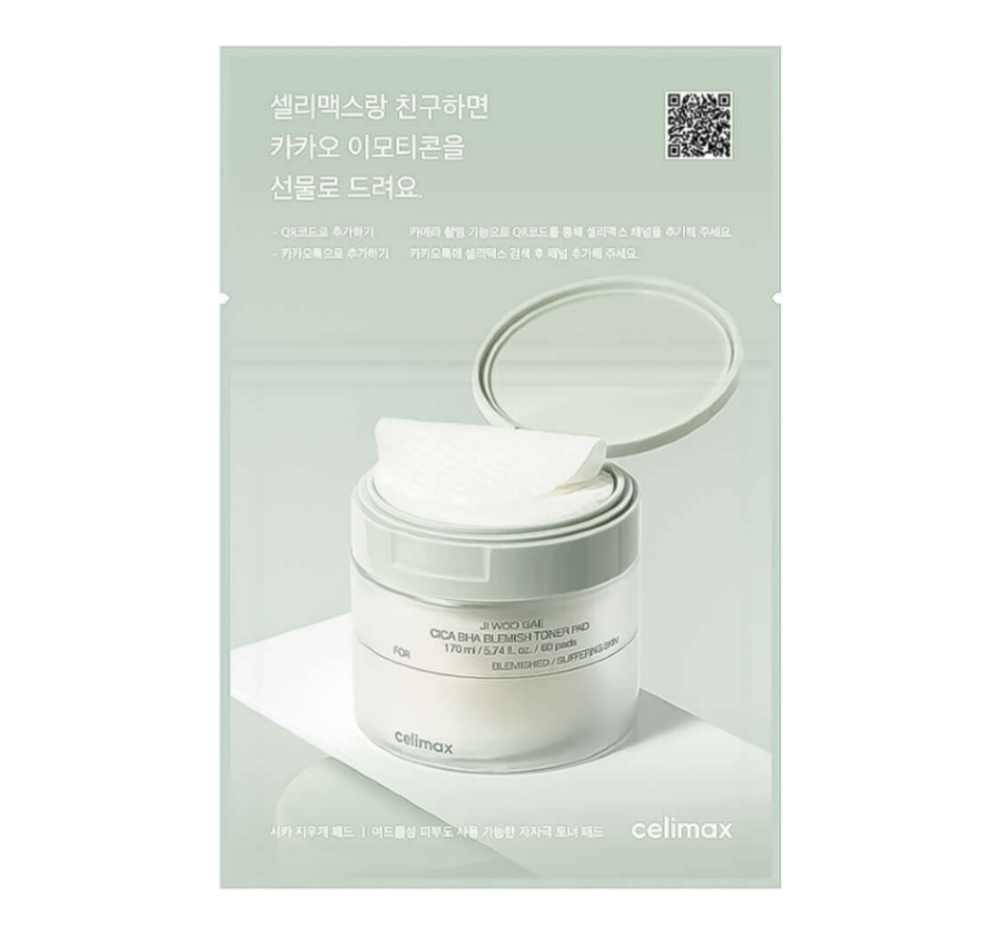 CELIMAX, Успокаивающие тонер-пэды с ВНА-кислотами, 30мл (10шт) JiWoo Gae Cica BHA Blemish TonerPad 