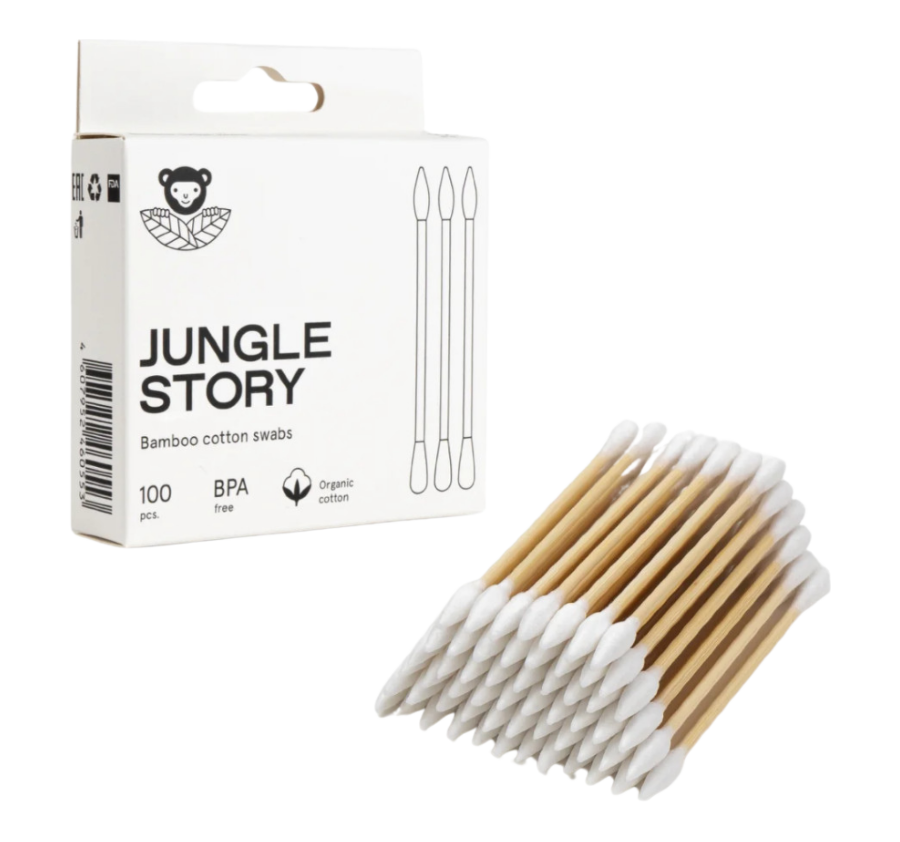 JUNGLE STORY, Ватные палочки White с Белым ультра мягким хлопком заостренным на одной стороне,100 шт