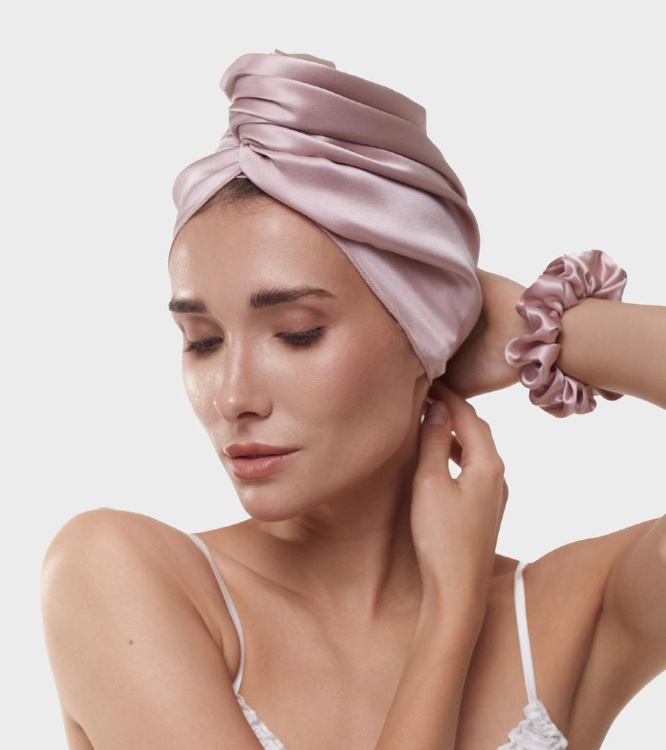 SILK LOVERS, Полотенце для волос из натурального шелка 43*110см, цвет (пудра)