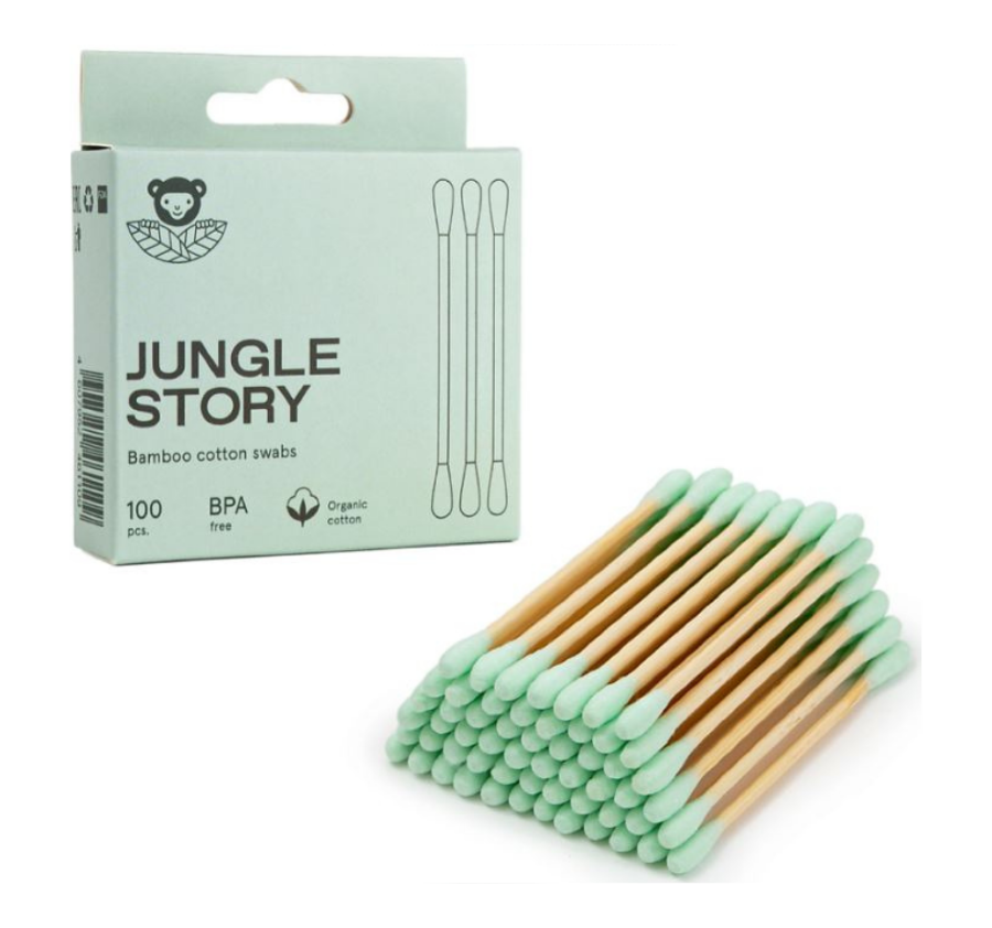 JUNGLE STORY, Ватные палочки Pink с Зеленым ультра мягким хлопком, 100 шт