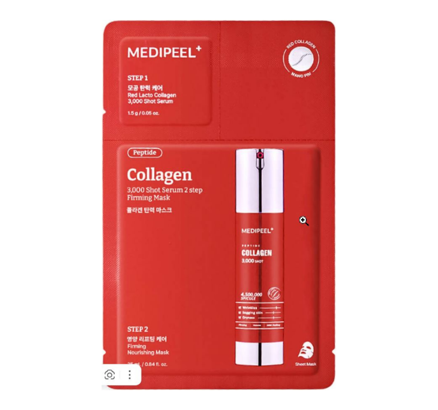 MEDI-PEEL, Red Lacto Collagen, Маска для упругости и сияния кожи, 25 мл, 3000 Shot Serum 2 Step Mask