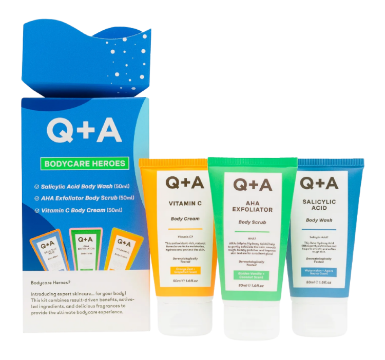 Q+A, Подарочный набор для ухода за телом Body Care Heroes (50ml, 50ml, 50ml)