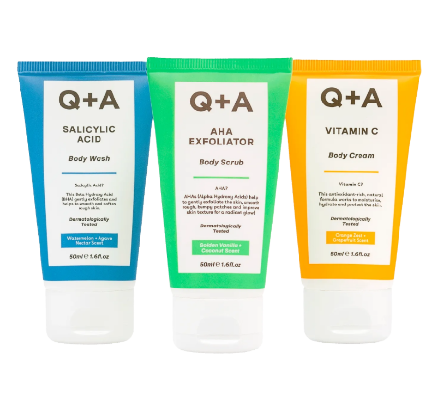 Q+A, Подарочный набор для ухода за телом Body Care Heroes (50ml, 50ml, 50ml)