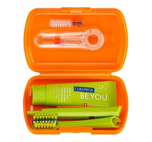 CURAPROX, Ортодонтический дорожный набор Be You в оранжевом боксе (паста, щетка, ершик, держатель)
