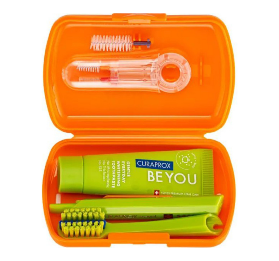CURAPROX, Ортодонтический дорожный набор Be You в оранжевом боксе (паста, щетка, ершик, держатель)