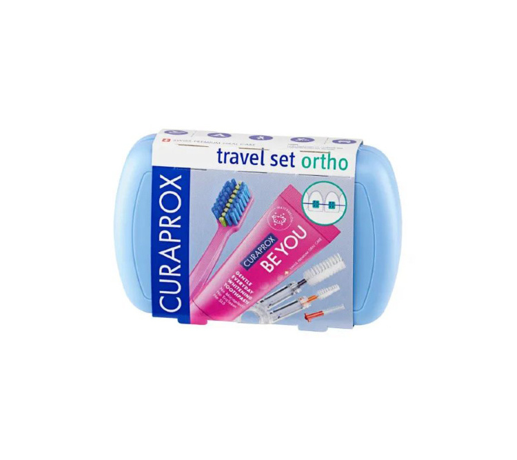 CURAPROX, Ортодонтический дорожный набор Be You в синем боксе (паста, щетка, ершик, держатель)