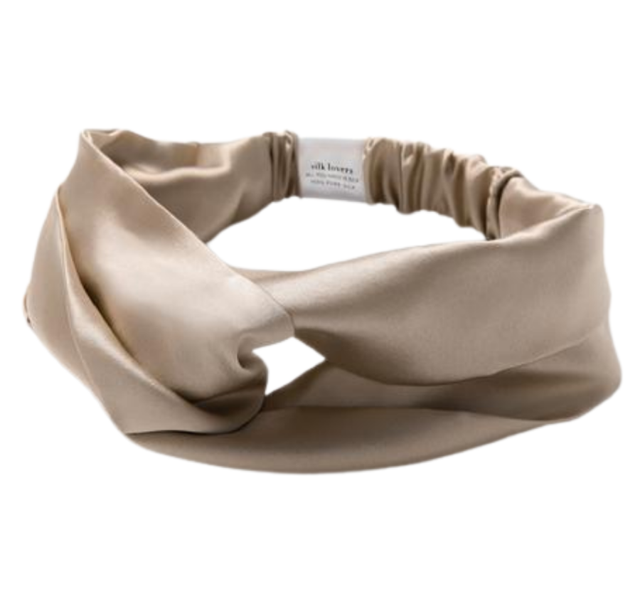 SILK LOVERS, Шелковая повязка с узлом для волос в кофейном цвете