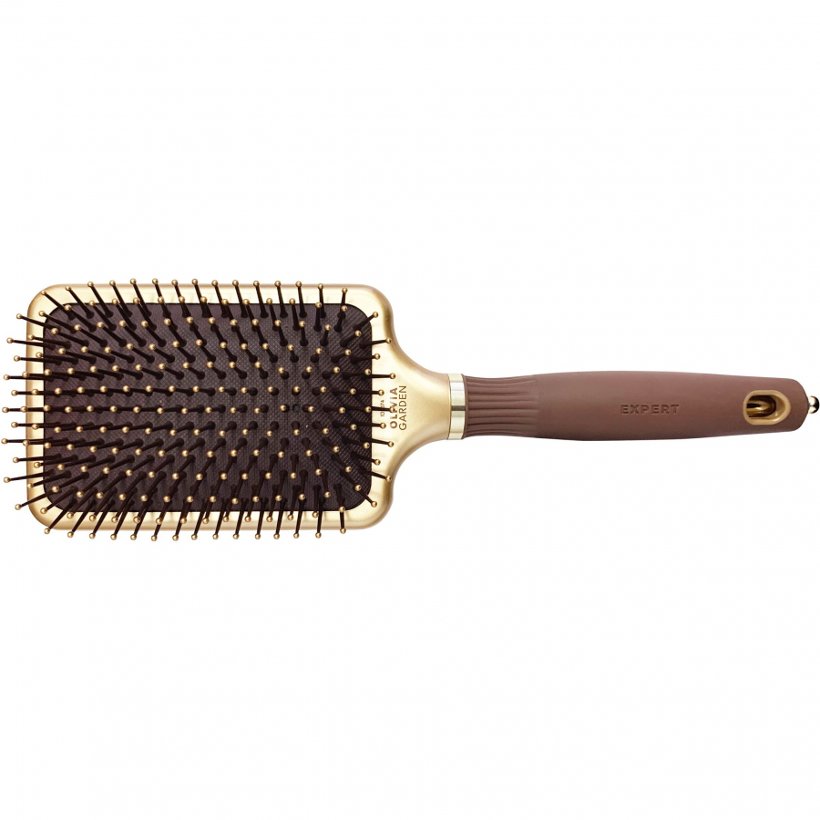 OLIVIA GARDEN, Щетка EXPERT CARE RECTANGULAR Nylon Bristle Gold&Brown L Коричневая