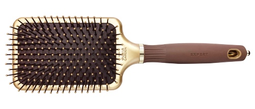 OLIVIA GARDEN, Щетка EXPERT CARE RECTANGULAR Nylon Bristle Gold&Brown L Коричневая
