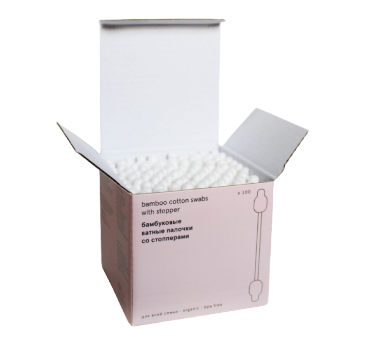 JUNGLE STORY, Бамбуковые ватные палочки со стоппером, 100 шт